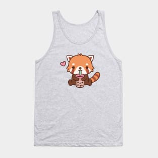 Cute Little Red Panda Loves Bubble Tea Tank Top